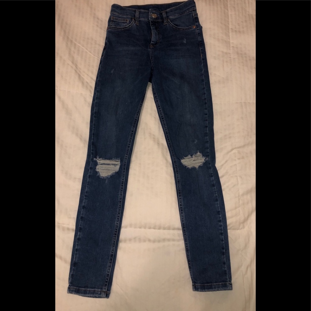 Topshop dipped skinny jeans high waisted